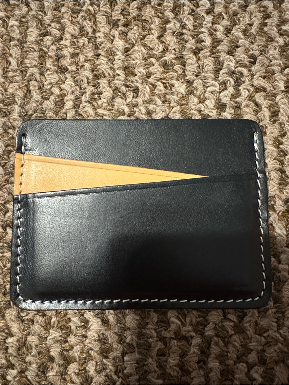 Black Leather Card Holder with Tan Accent
